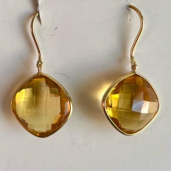 Solid 18k gold citrine drop earrings - Picture 7 of 7